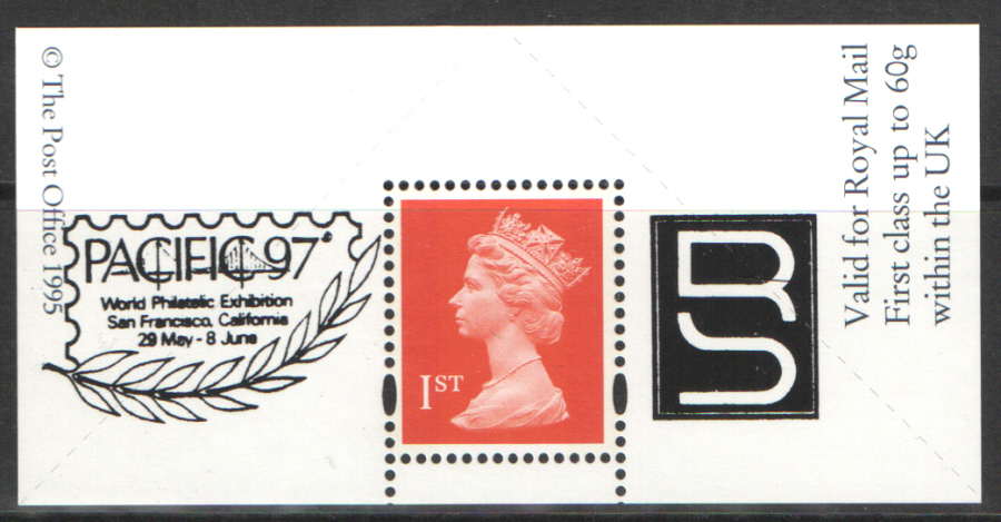 (image for) "Pacific '97, San Francisco" overprinted Boots 1st Class Stamp & Label